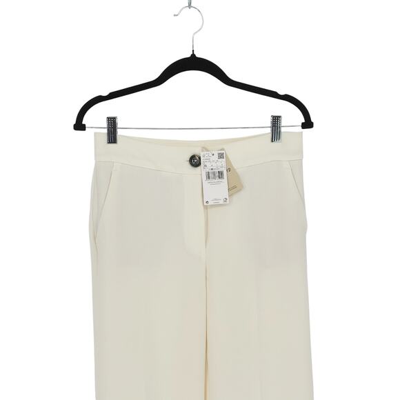 Mango Flowy Palazzo Pants Cream Ecru Ivory High Waist Wide Leg Trousers Size 4 - Picture 6 of 11